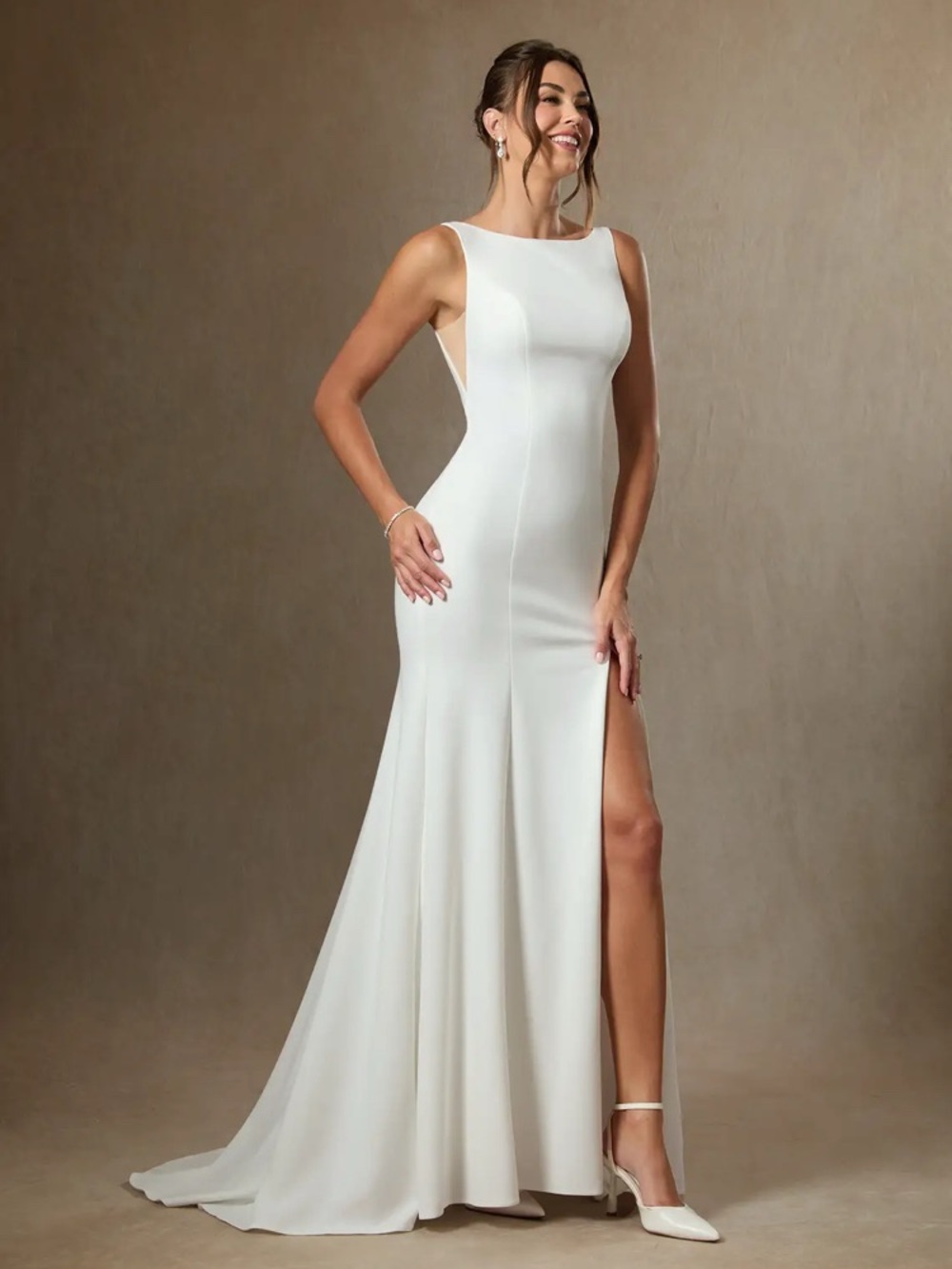 Azazie White Sleeveless Wedding Gown with High Slit, NWT